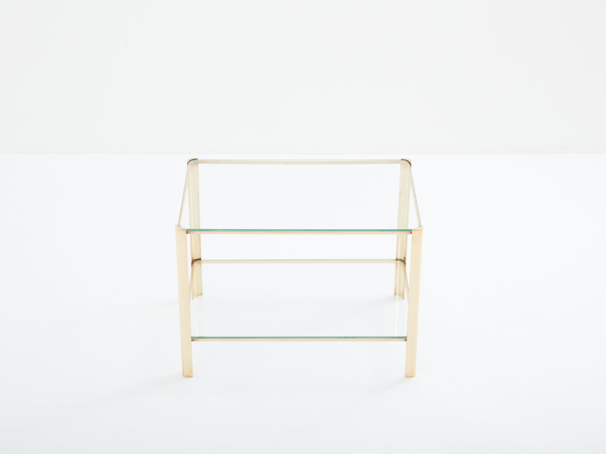 Two-tier Bronze glass side table by J.T. Lepelletier for Broncz 1960s