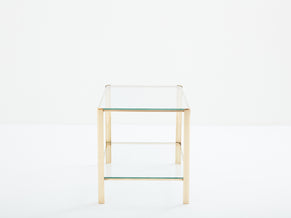Two-tier Bronze glass side table by J.T. Lepelletier for Broncz 1960s