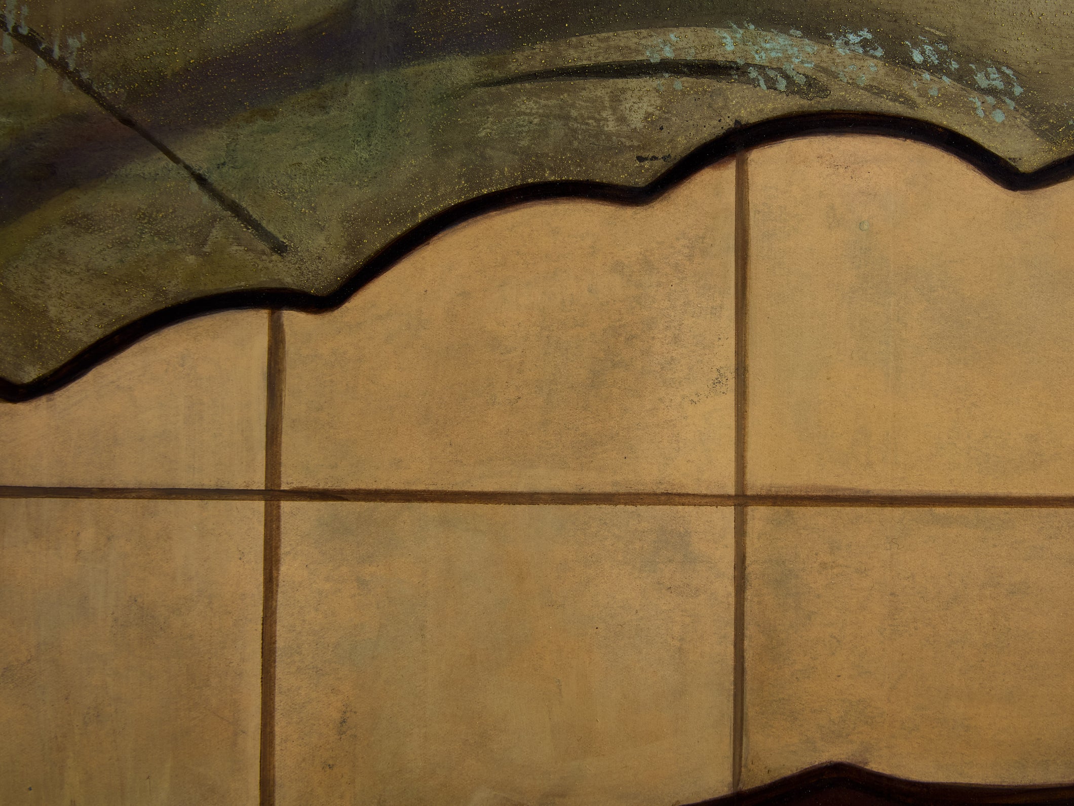 Paravent japonais Byobu à six panneaux sur papier période Edo 19ème