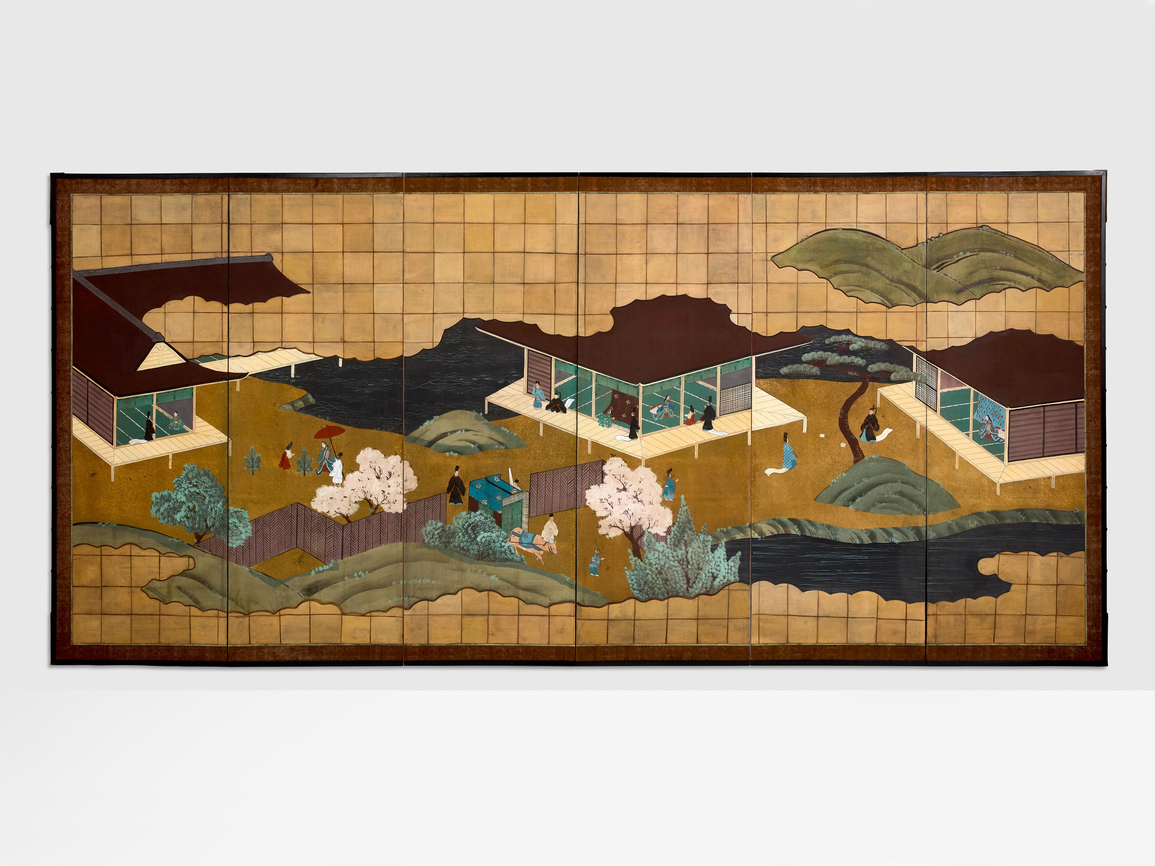 Edo 463 Japanese Byobu six panels screen on paper Edo Period 19th century ...
