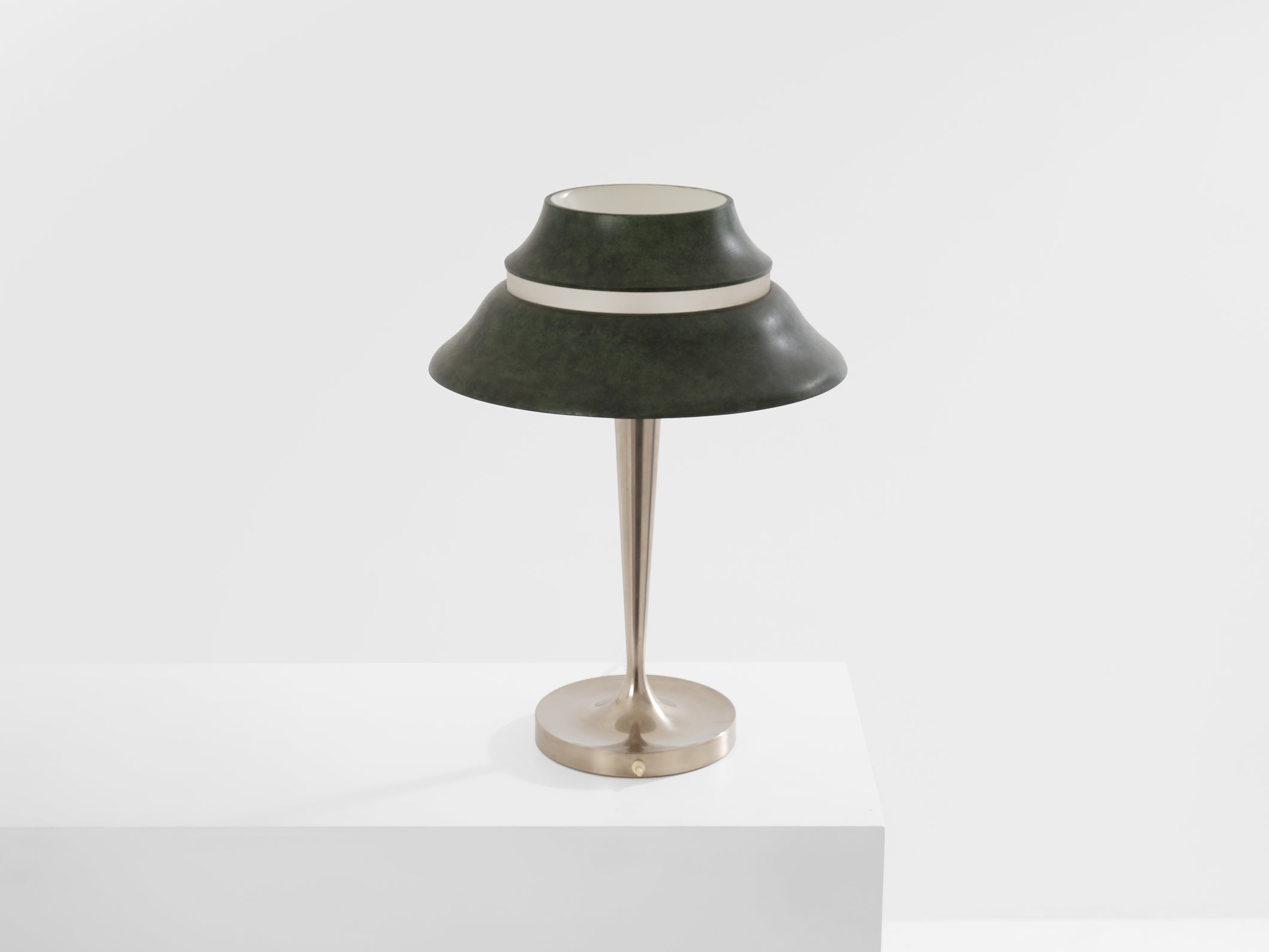 Jean Perzel table lamp nickel and patinated metal 1940s