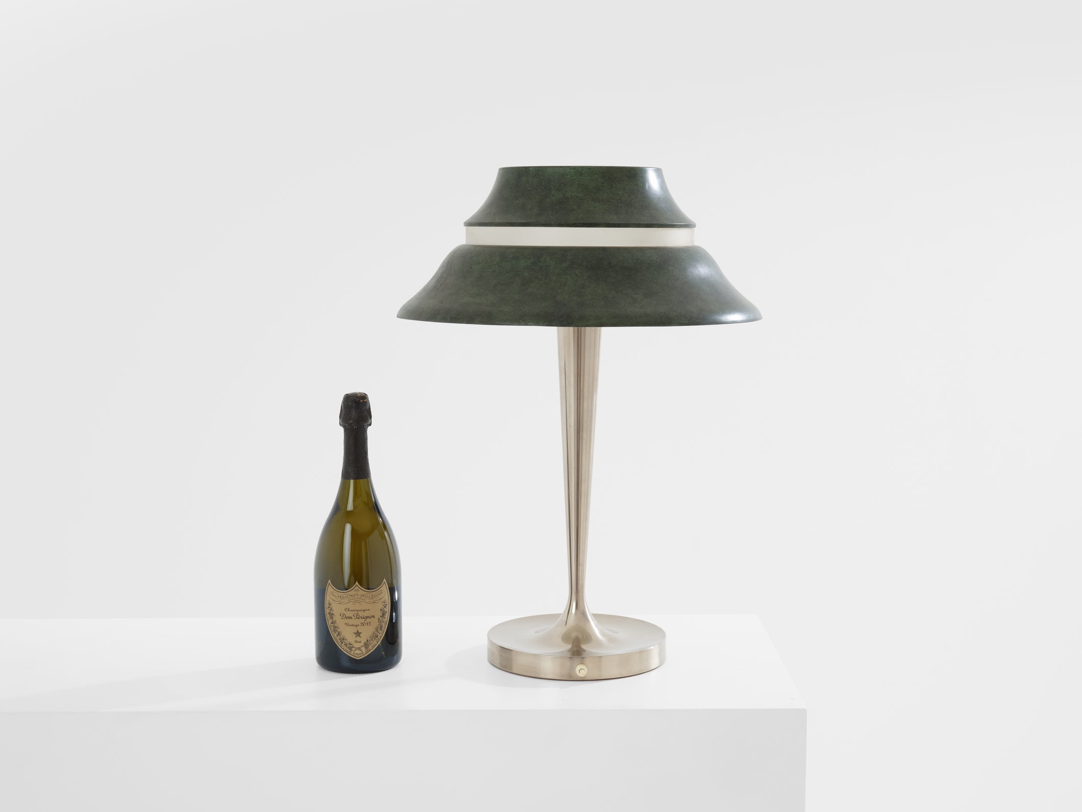 Jean Perzel table lamp nickel and patinated metal 1940s