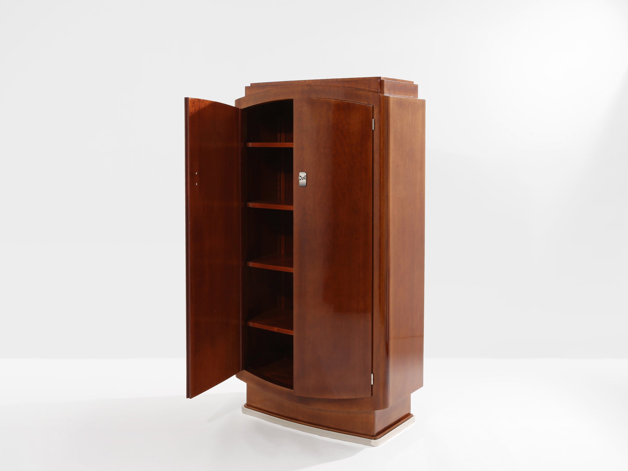 Jules Leleu cabinet acajou flammé et métal nickelé 1930 