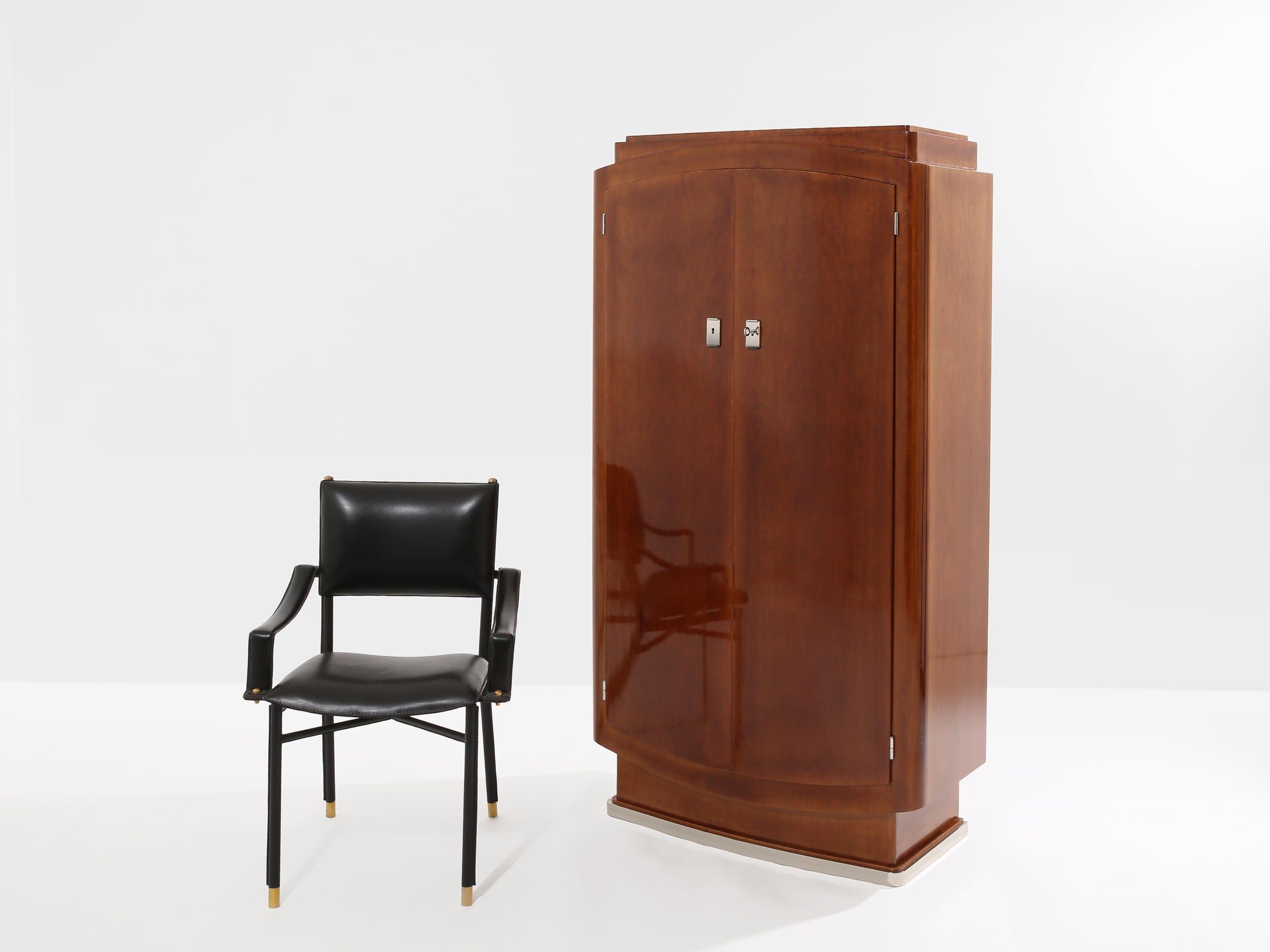 Jules Leleu cabinet acajou flammé et métal nickelé 1930 