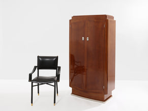 Jules Leleu cabinet acajou flammé et métal nickelé 1930 