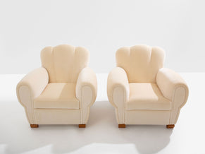 Jules Leleu paire de fauteuils clubs velours de mohair blanc 1940