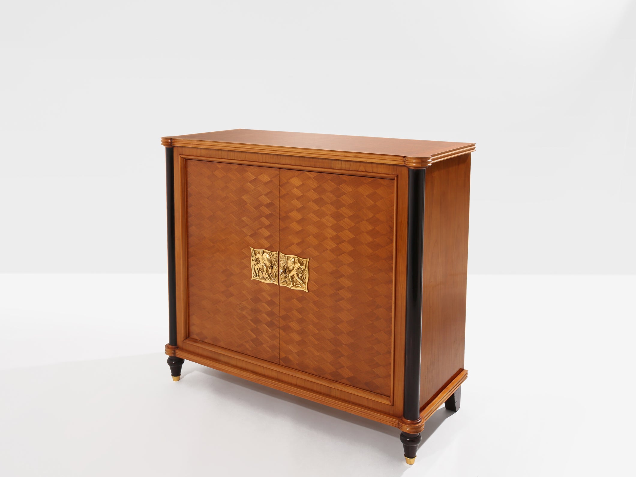 Jules Leleu cabinet merisier marqueté 2 portes bronze 1940