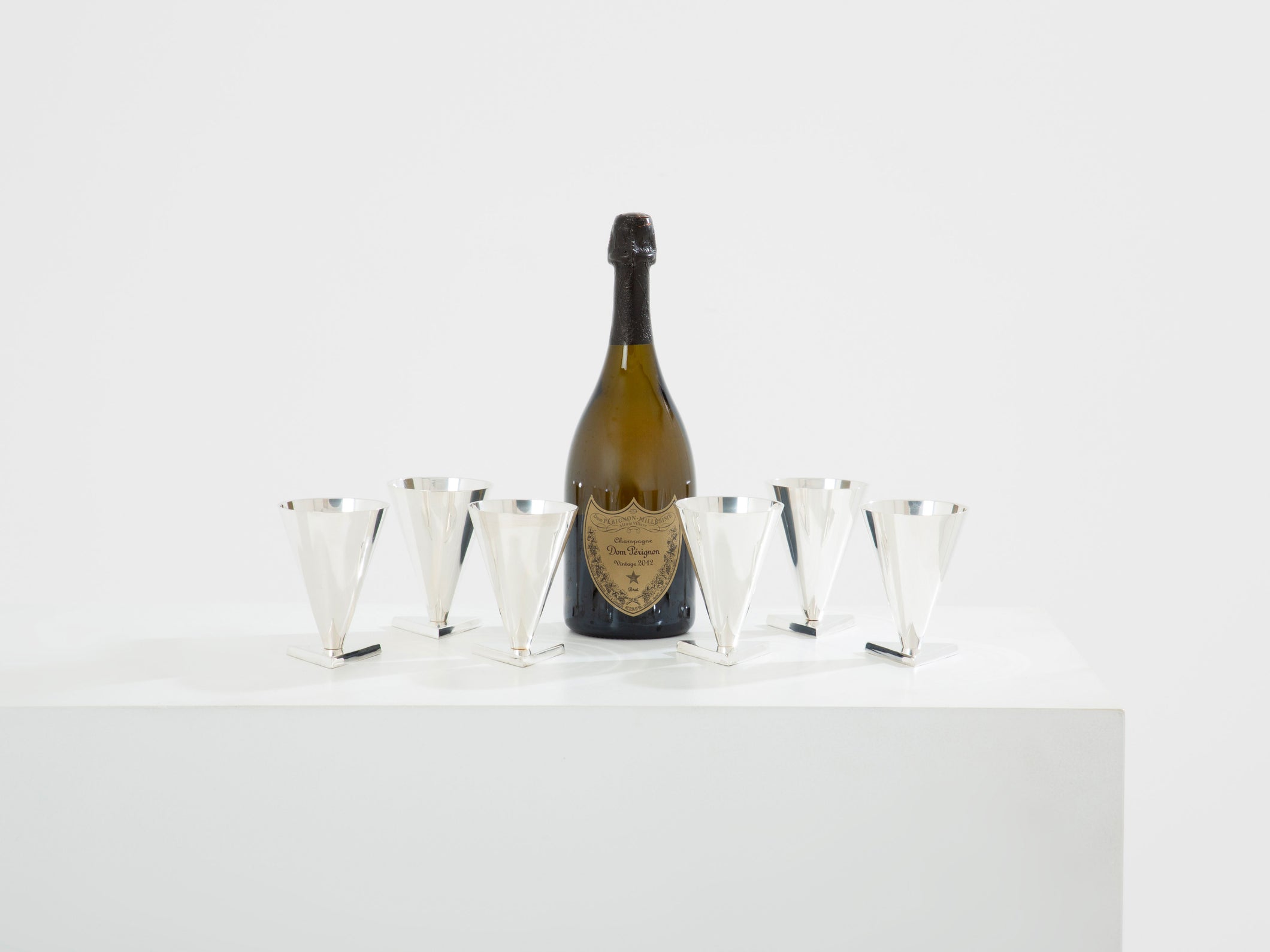 La Maison Desny Art Deco set of 6 silvered metal cocktail cups 1928