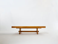 Grand table basse moderniste en chêne bois pétrifié ardoise 1960