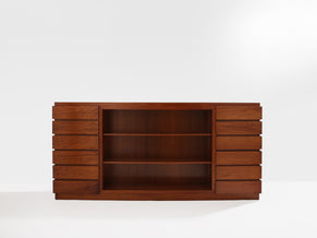 Large French modernist two doors cabinet solid mahogany 1940s