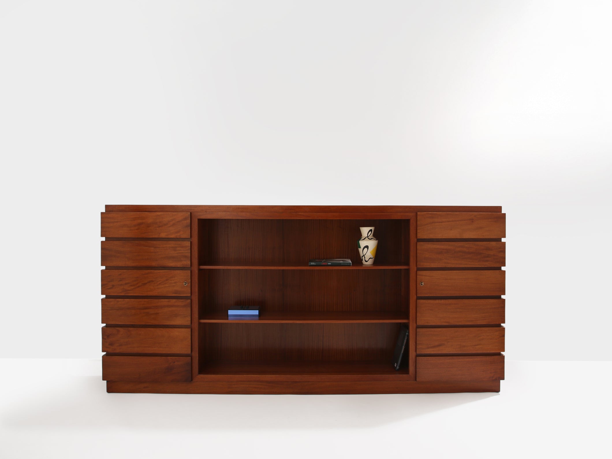 Large French modernist two doors cabinet solid mahogany 1940s