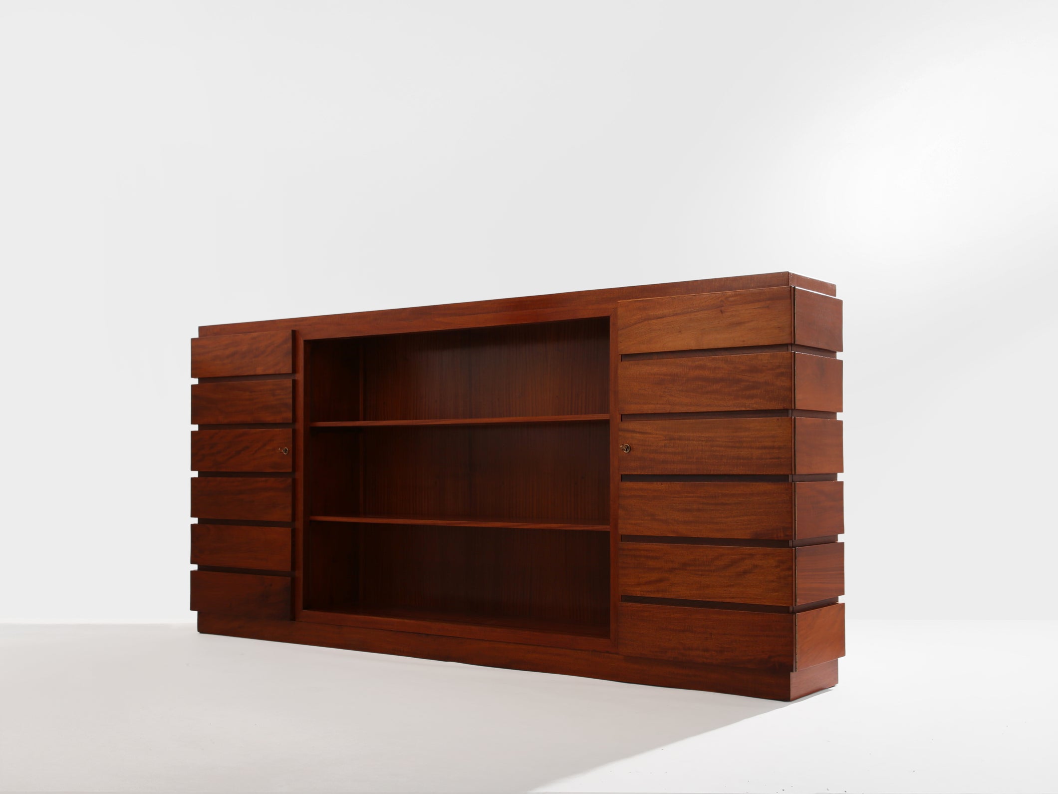 Large French modernist two doors cabinet solid mahogany 1940s