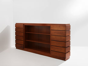 Large French modernist two doors cabinet solid mahogany 1940s