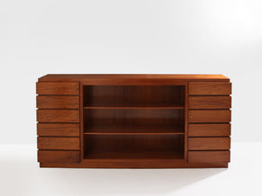 Large French modernist two doors cabinet solid mahogany 1940s