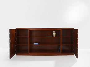 Large French modernist two doors cabinet solid mahogany 1940s