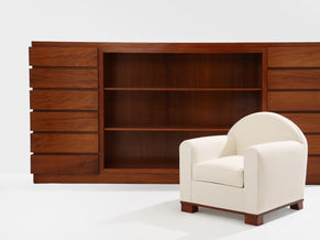 Large French modernist two doors cabinet solid mahogany 1940s