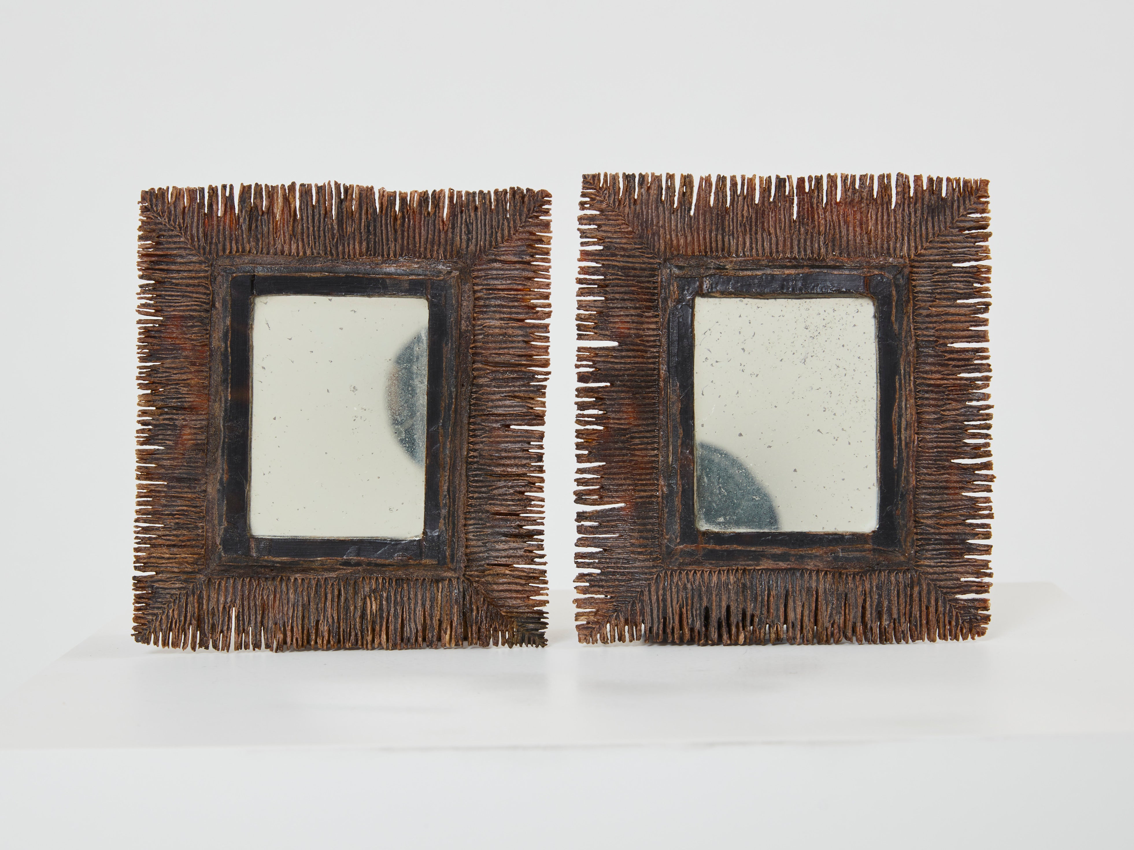 Line Vautrin pair of déchiquetée talosel resin mirrors 1960