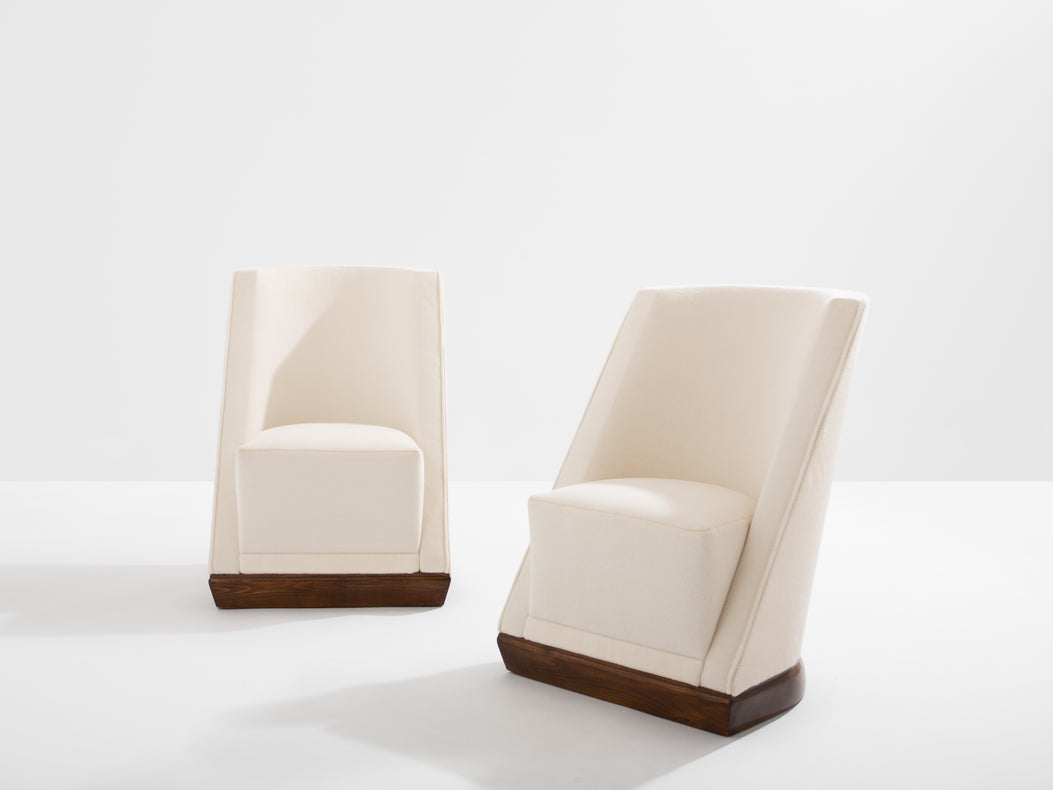 Louis Sognot pair of modernist armchairs walnut white alpaca 1927