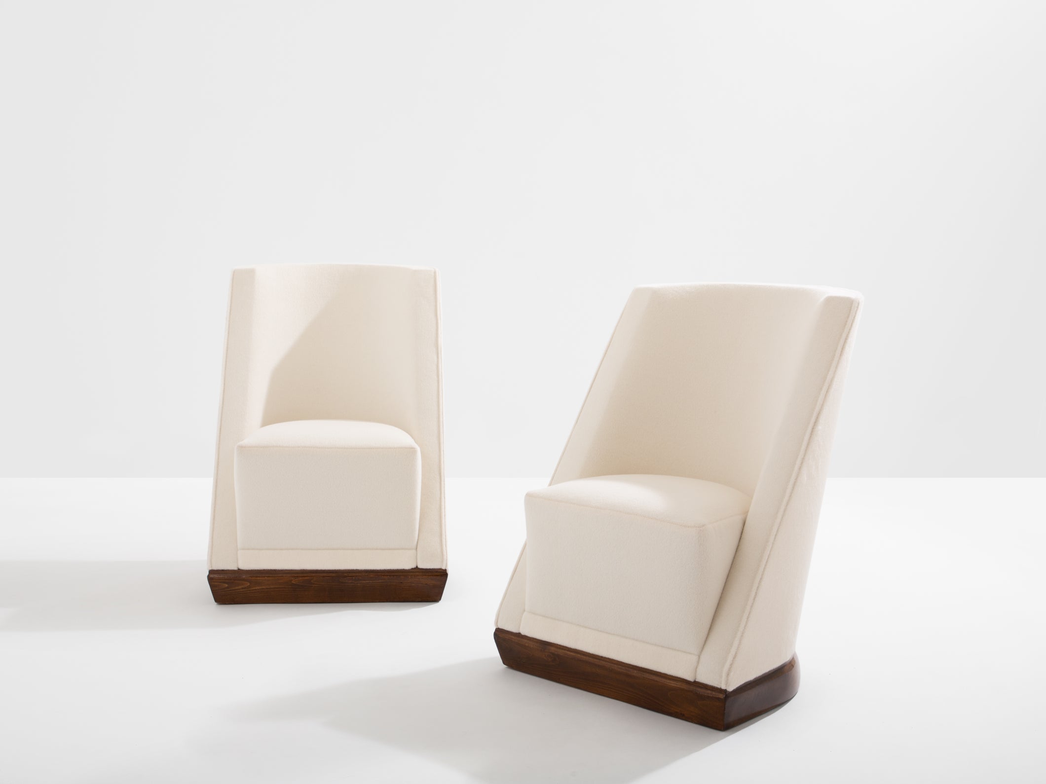 Louis Sognot pair of modernist armchairs walnut white alpaca 1927