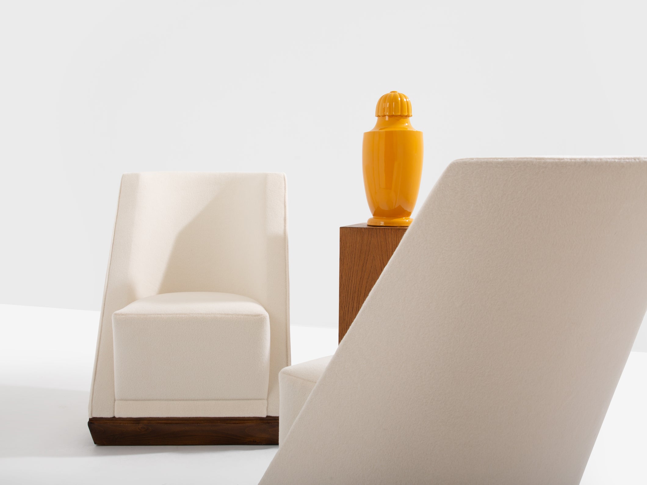 Louis Sognot pair of modernist armchairs walnut white alpaca 1927