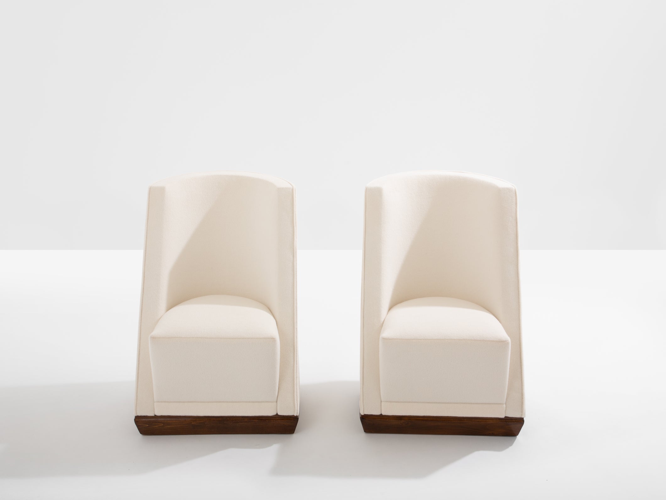 Louis Sognot pair of modernist armchairs walnut white alpaca 1927
