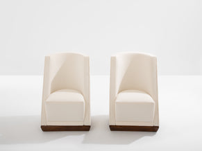 Louis Sognot pair of modernist armchairs walnut white alpaca 1927