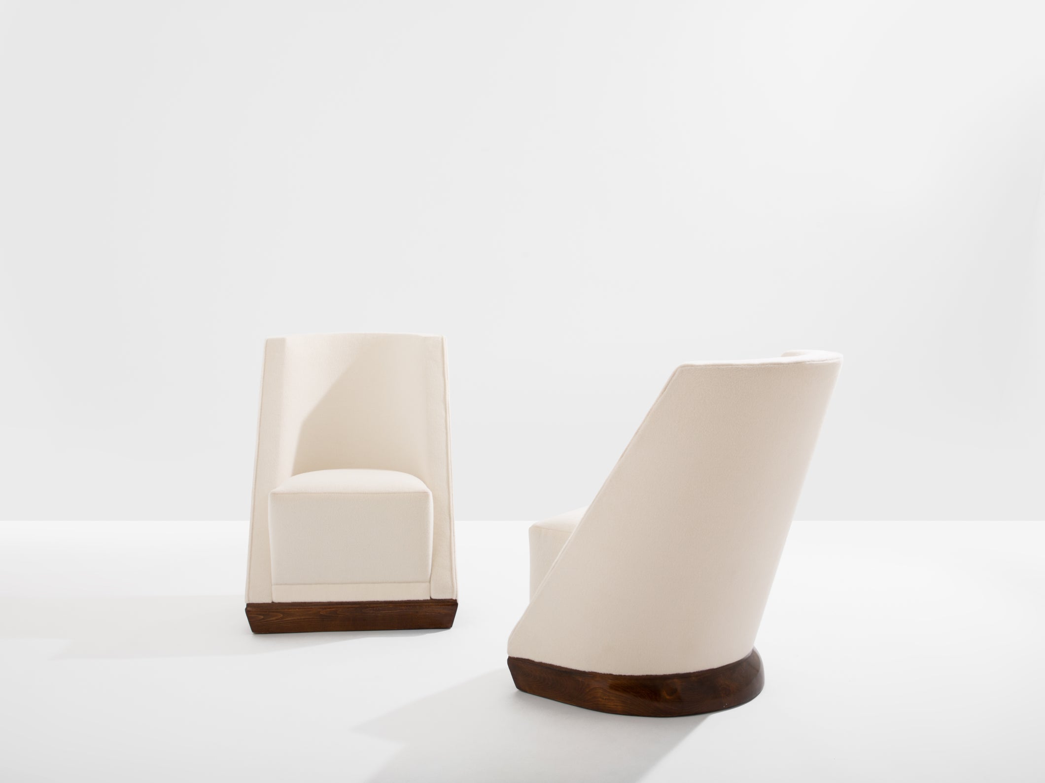 Louis Sognot pair of modernist armchairs walnut white alpaca 1927