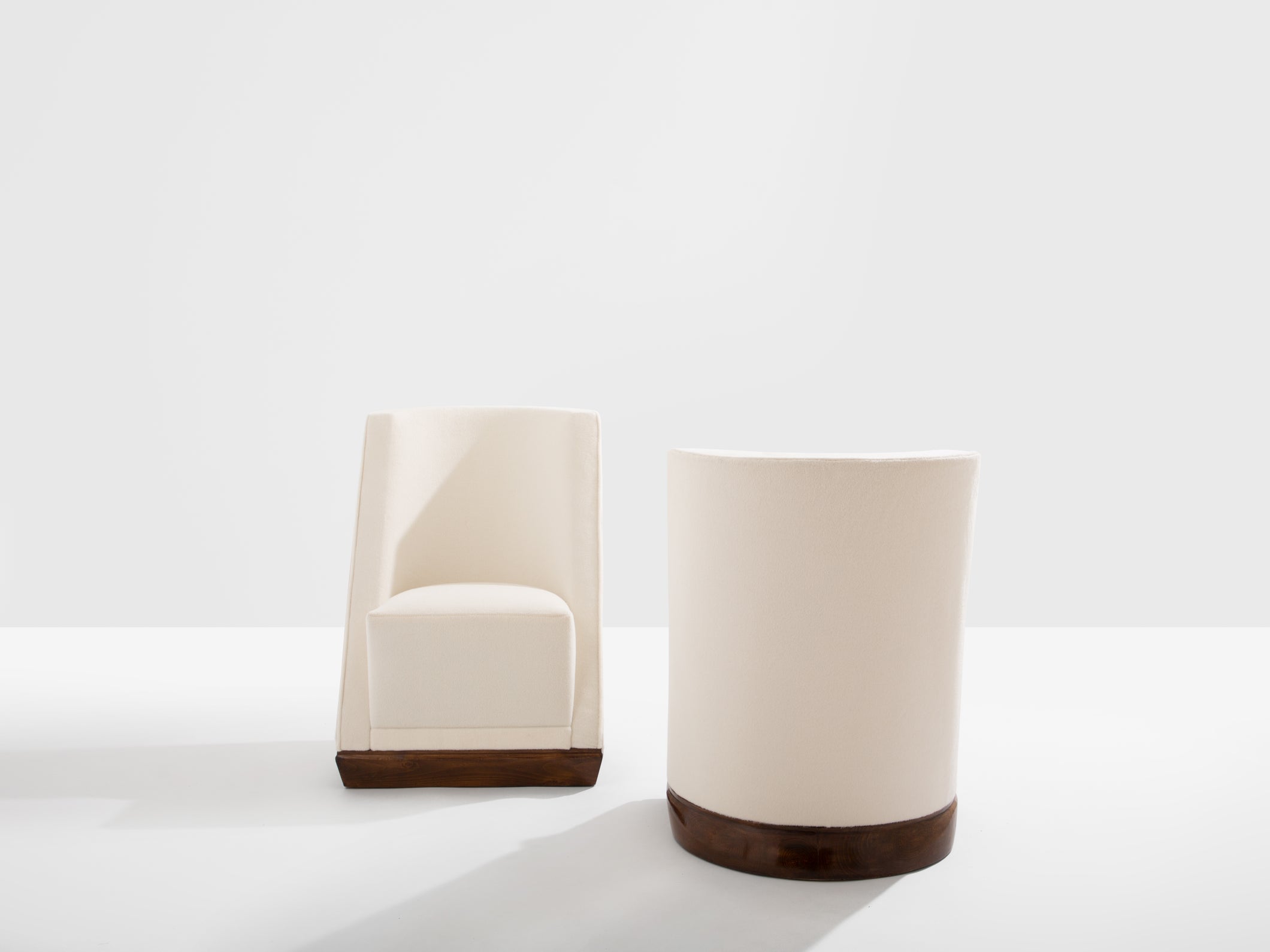 Louis Sognot pair of modernist armchairs walnut white alpaca 1927