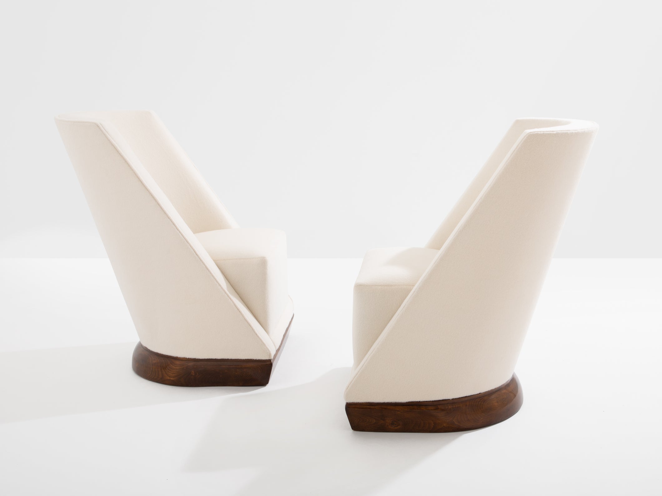 Louis Sognot pair of modernist armchairs walnut white alpaca 1927