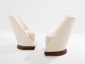 Louis Sognot pair of modernist armchairs walnut white alpaca 1927