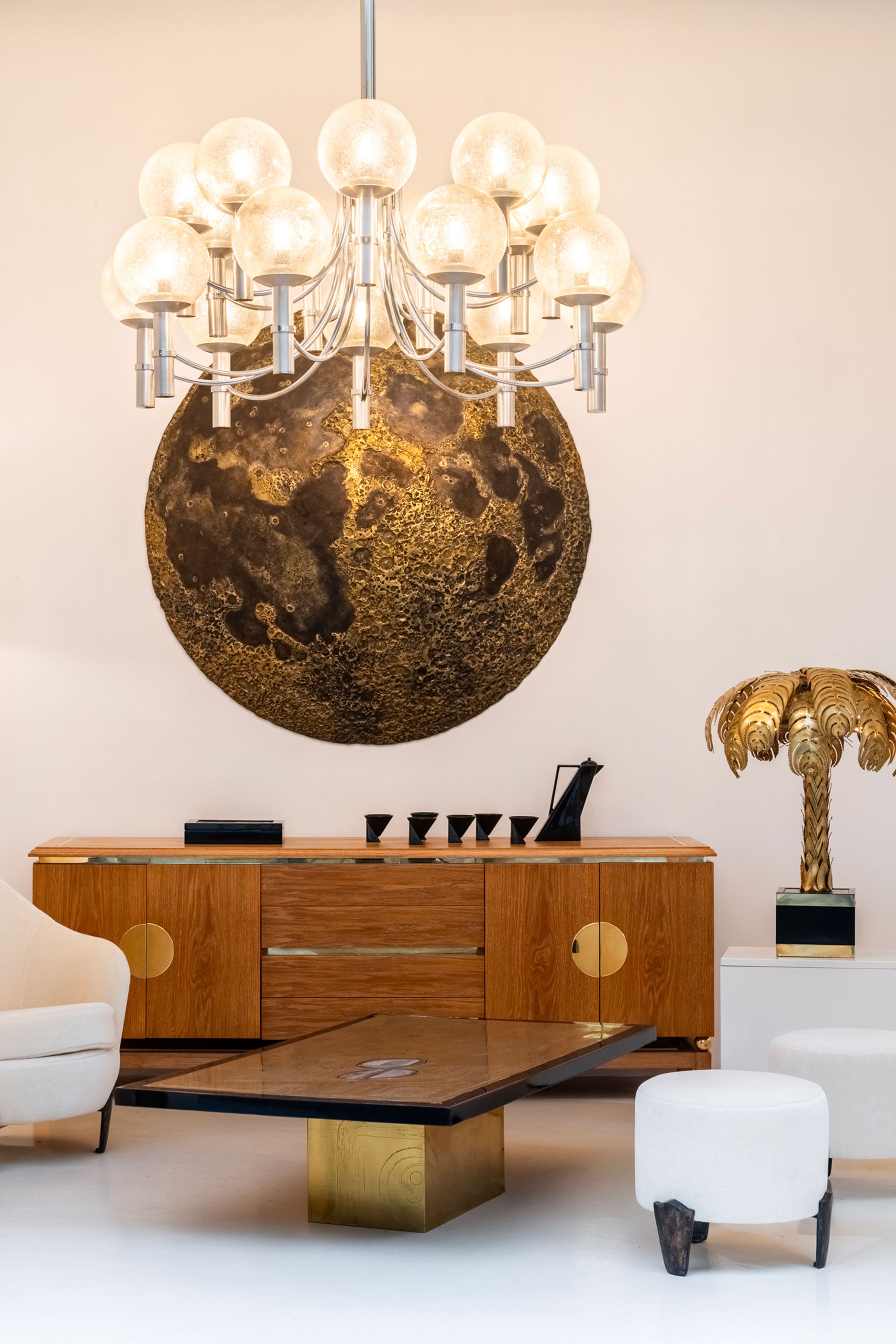 Pair of unique Veronese chandeliers 65 inches steel Murano glass 1970