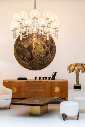 Pair of unique Veronese chandeliers 65 inches steel Murano glass 1970