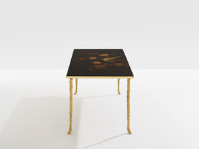 Table basse bambou laiton laque de Chine Maison Baguès 1950