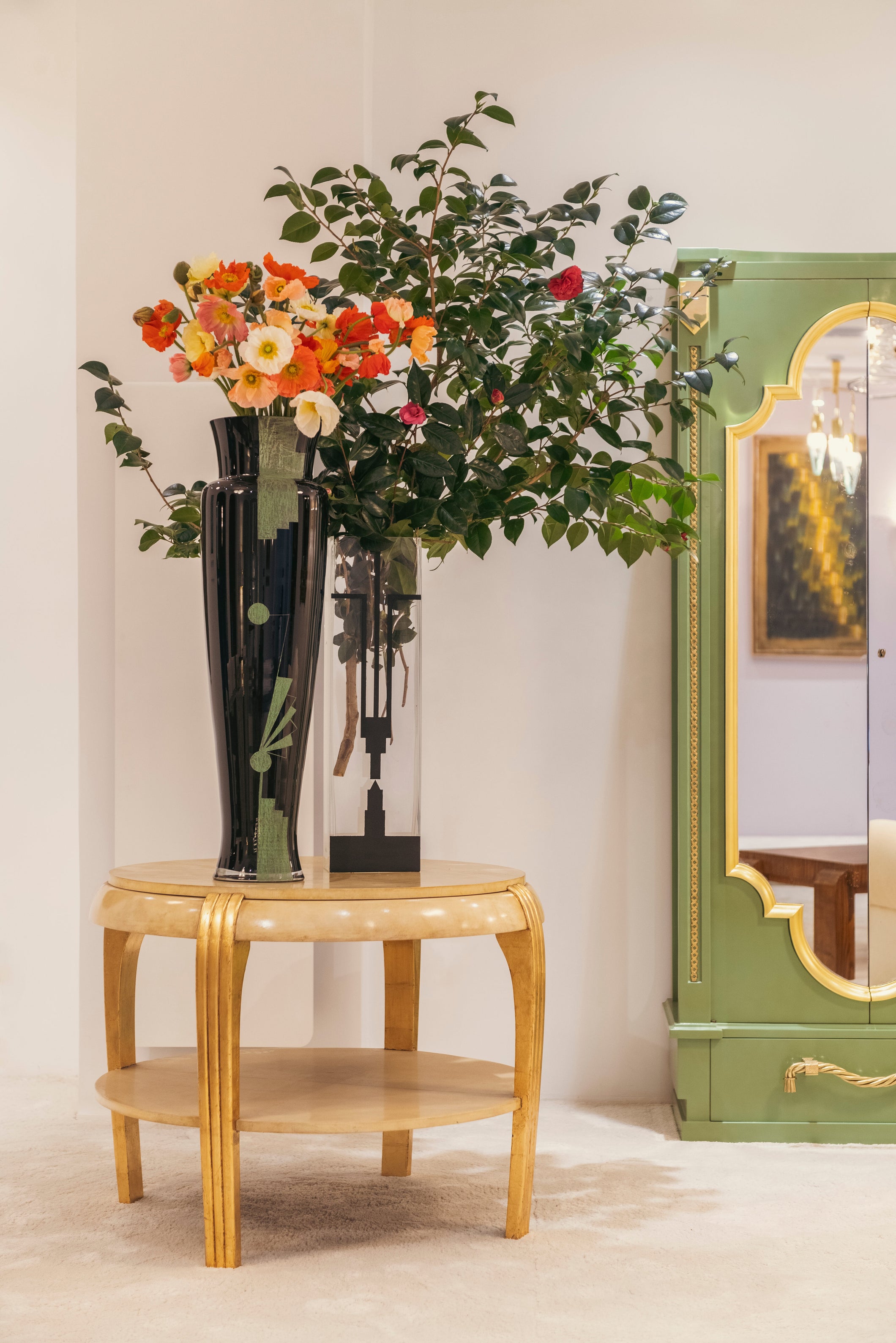 Table d’appoint parchemin dorure attr. Maurice Dufrène 1930s