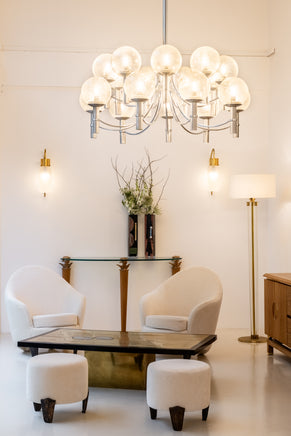 Pair of unique Veronese chandeliers 65 inches steel Murano glass 1970