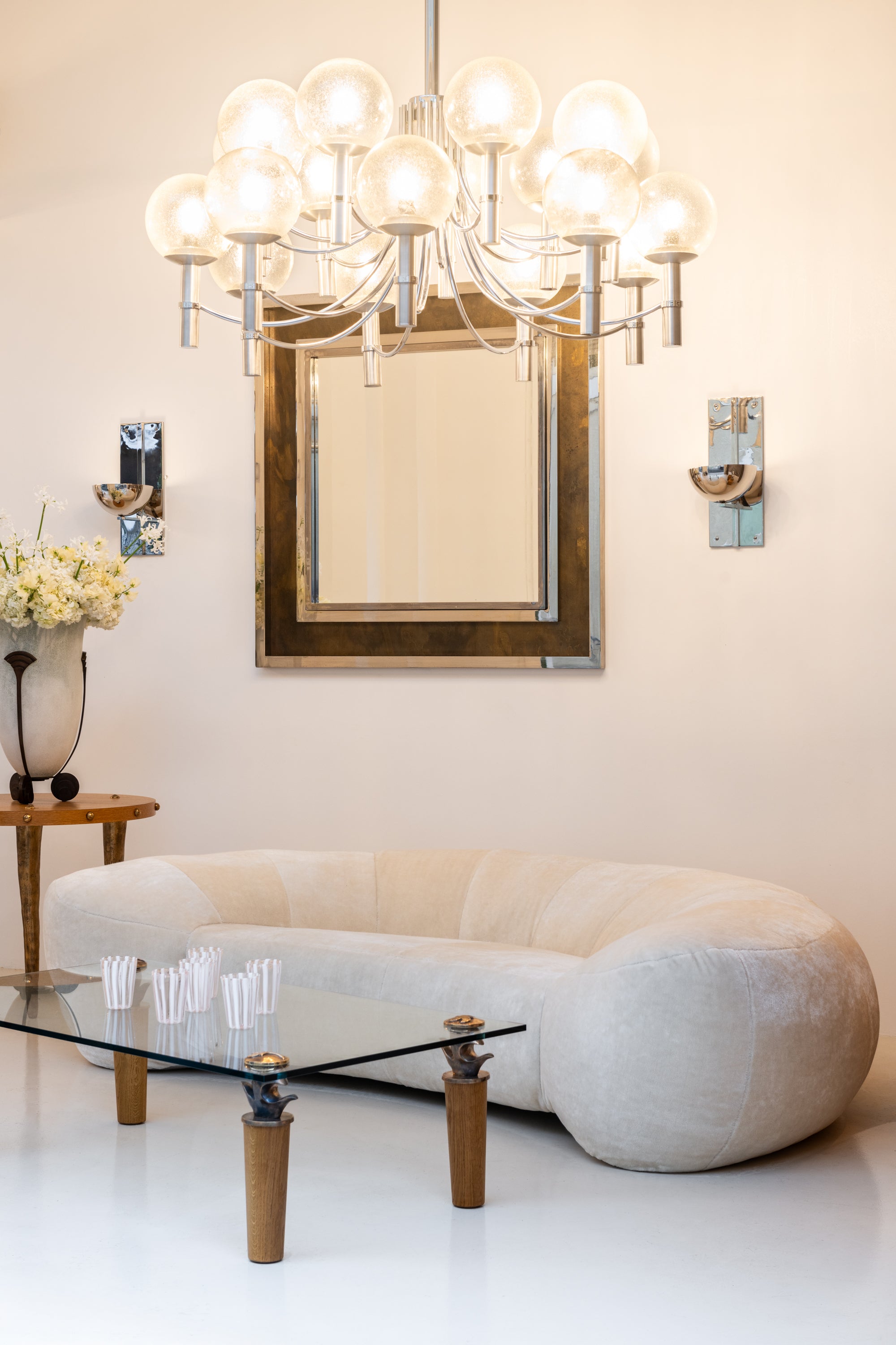 Grand Miroir chrome métal cuivré Industriel par Belgo Chrome 1970