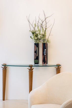 Console chêne massif et bronze verre signée Garouste & Bonetti 1995