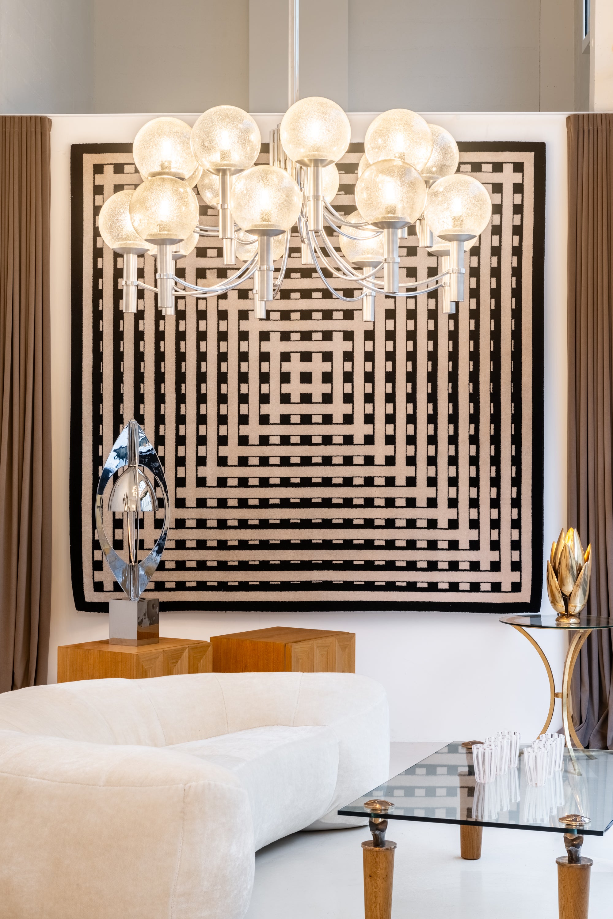 Pair of unique Veronese chandeliers 65 inches steel Murano glass 1970