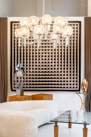 Pair of unique Veronese chandeliers 65 inches steel Murano glass 1970