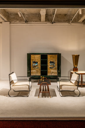 Jacques Adnet table basse cuir rouge piqué sellier et laiton 1950