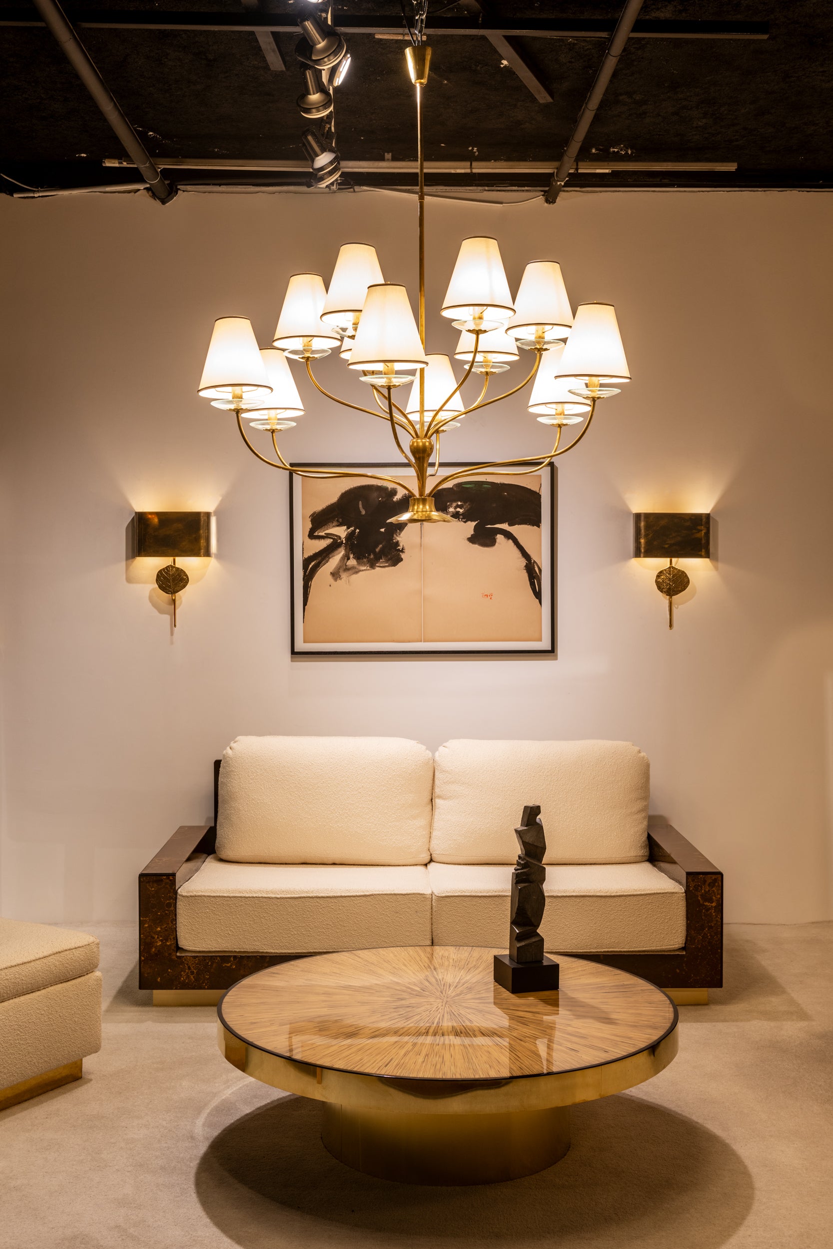 Bamboo marquetry and brass coffee table 1980