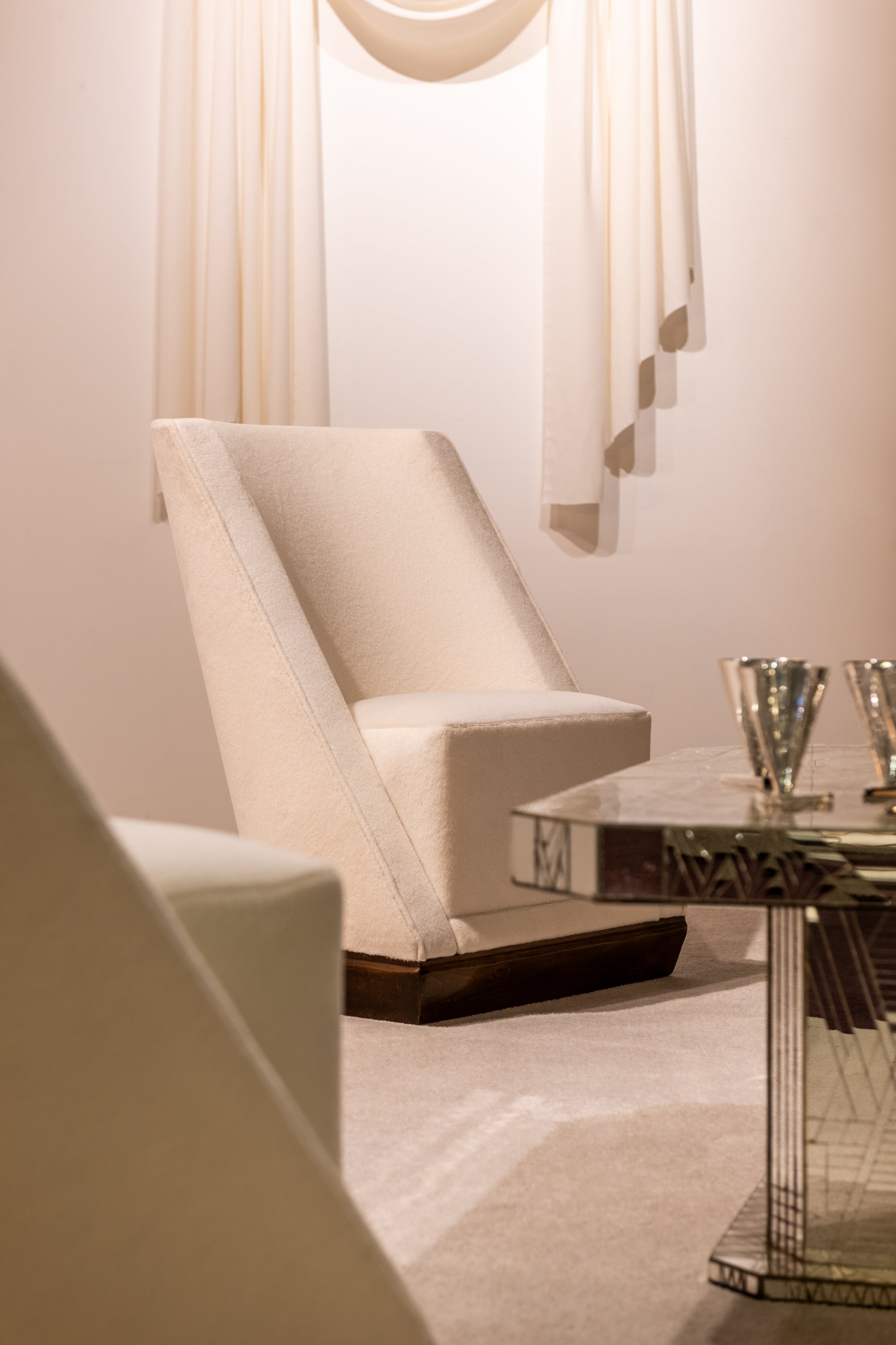 Louis Sognot pair of modernist armchairs walnut white alpaca 1927