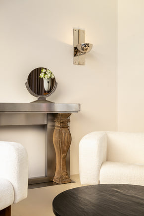 Maison Dominique Art Deco nickel plate metal vanity mirror 1930s