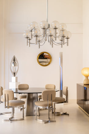 Pair of unique Veronese chandeliers 65 inches steel Murano glass 1970