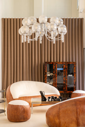 Pair of unique Veronese chandeliers 65 inches steel Murano glass 1970