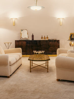 Aldo Tura brown goatskin parchment brass sideboard 1960s