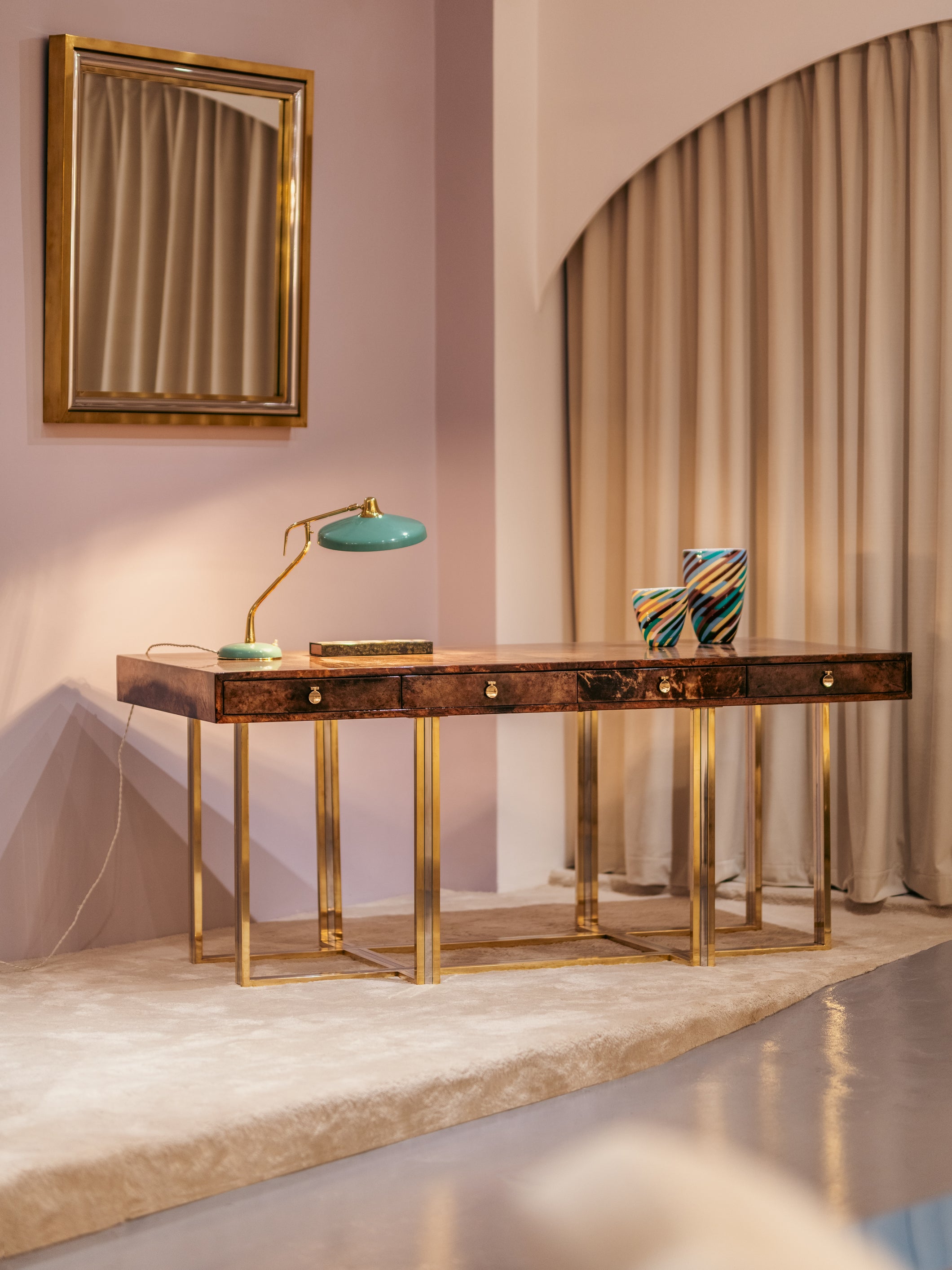 Romeo Rega for Metalarte Large Brass chrome square mirror 1970s