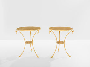 Paire de guéridons néoclassiques laiton marbre Maison Charles 1960