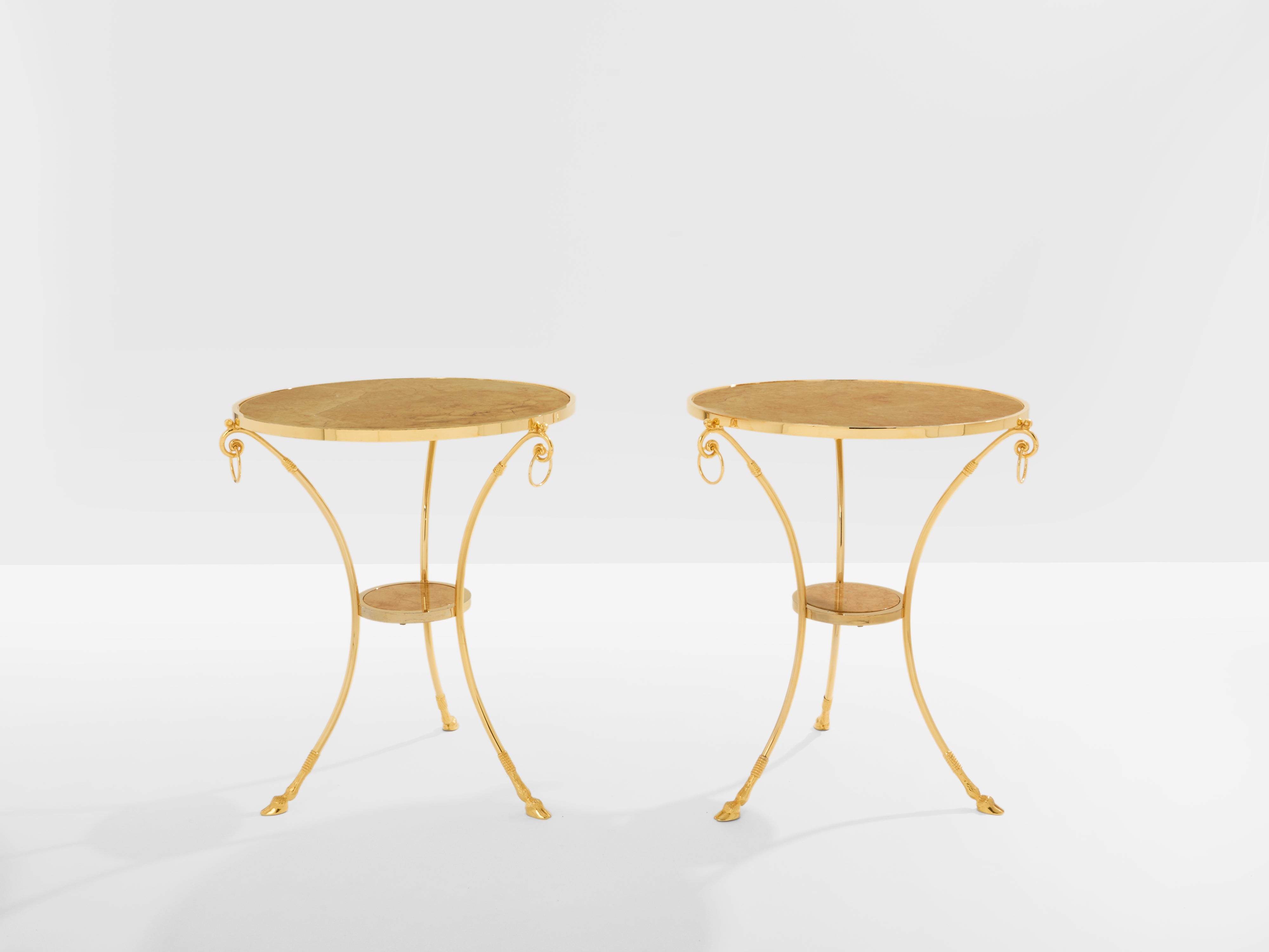 Paire de guéridons néoclassiques laiton marbre Maison Charles 1960