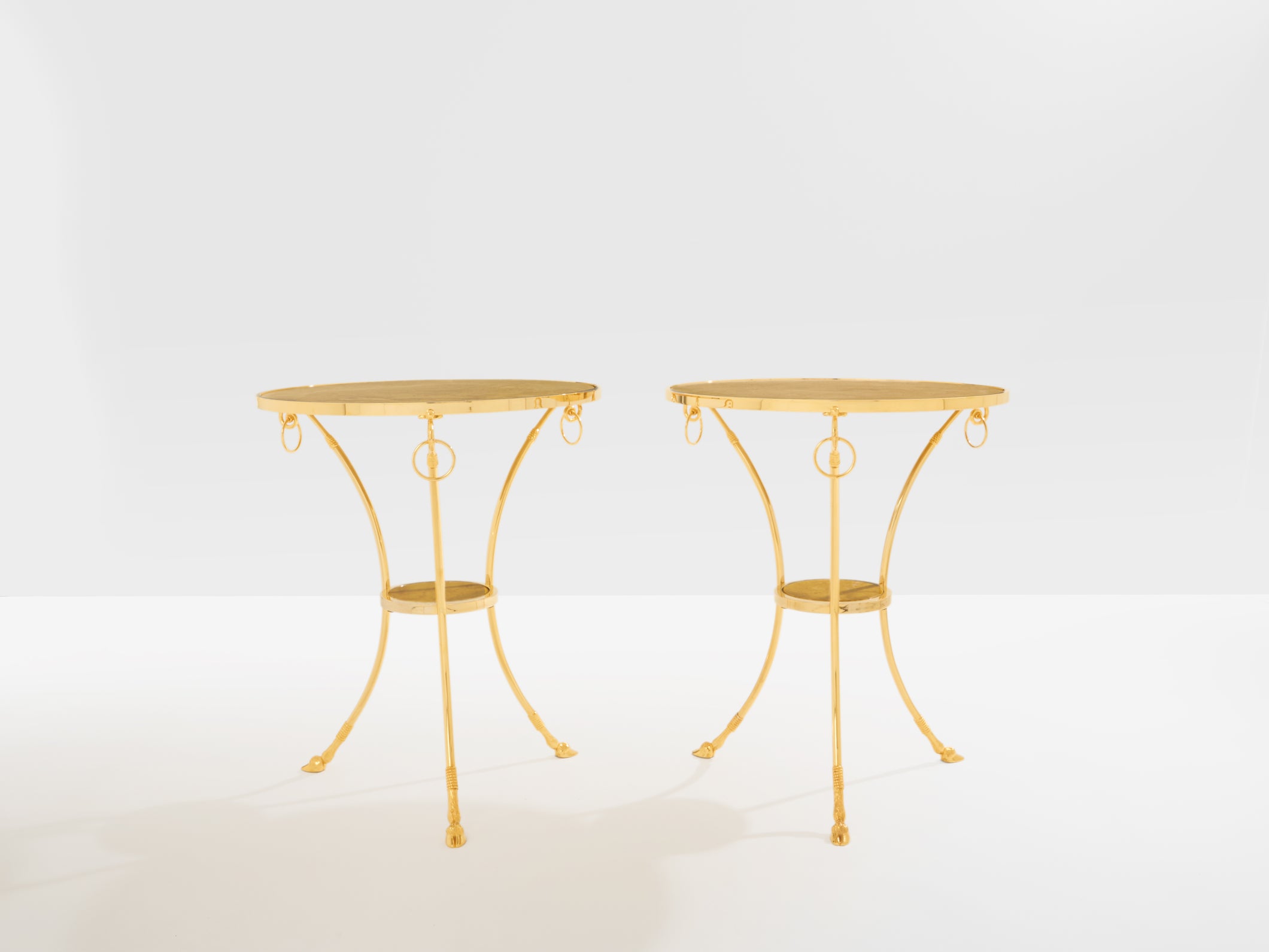 Paire de guéridons néoclassiques laiton marbre Maison Charles 1960